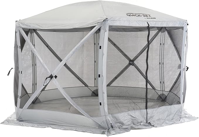 CLAM Quick-Set Escape Sport 11.5’ x 11.5’ Pop-Up Outdoor Camping Gazebo Instant Screen Tent 6-Sided Canopy Shelter with 6 Wind and Sun Panels, Gray
