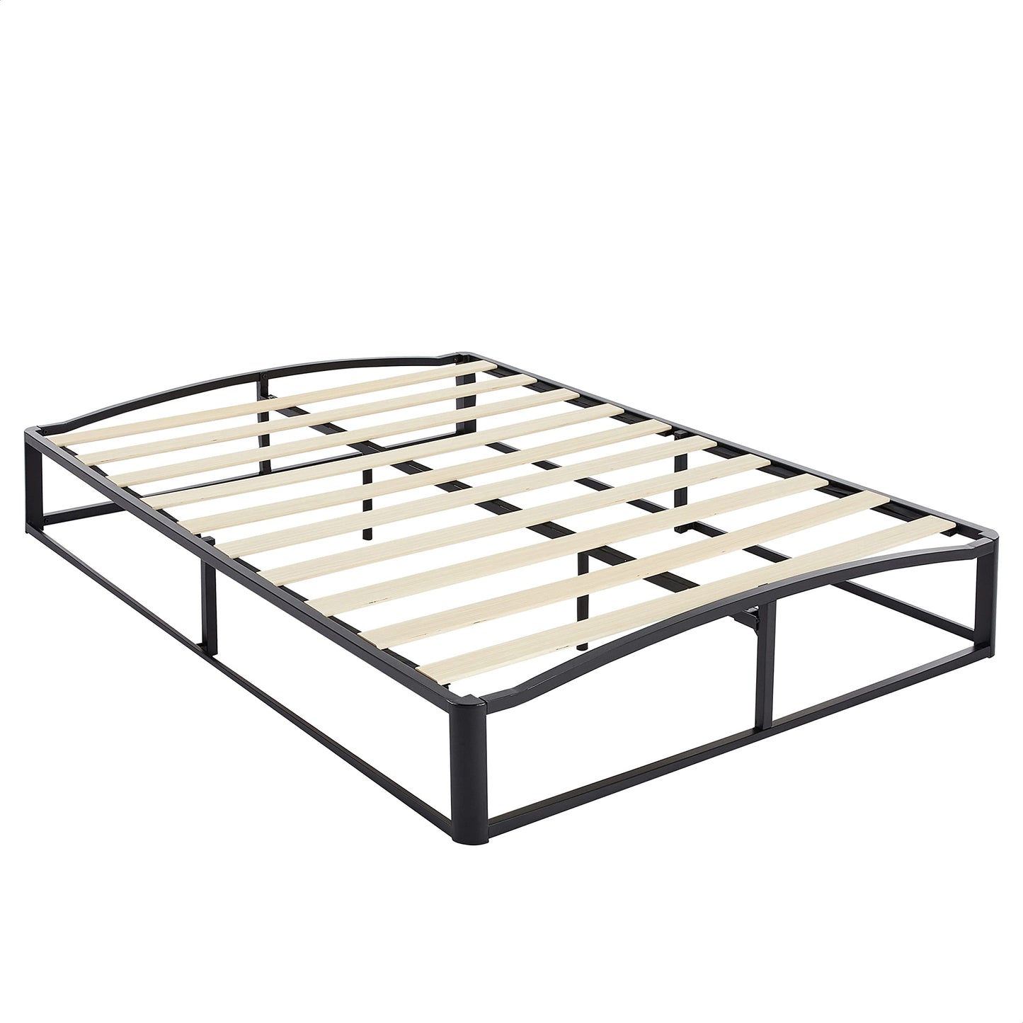 Amazon Basics Metal Platform Bed Frame with Wood Slat Support, 10 Inches High, Queen, Black