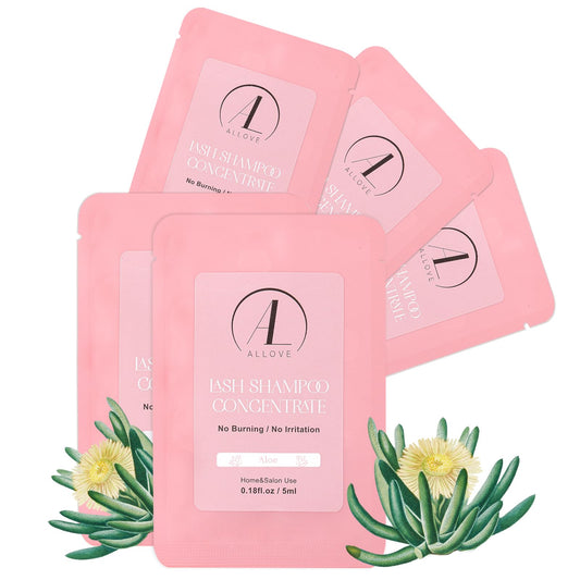 ALLOVE Lash Shampoo Concentrate (5ml x 5 Pack) - Gentle Cleanser for Sensitive Lash Extensions, Suitable for Salon & Home Use - Aloe Enriched