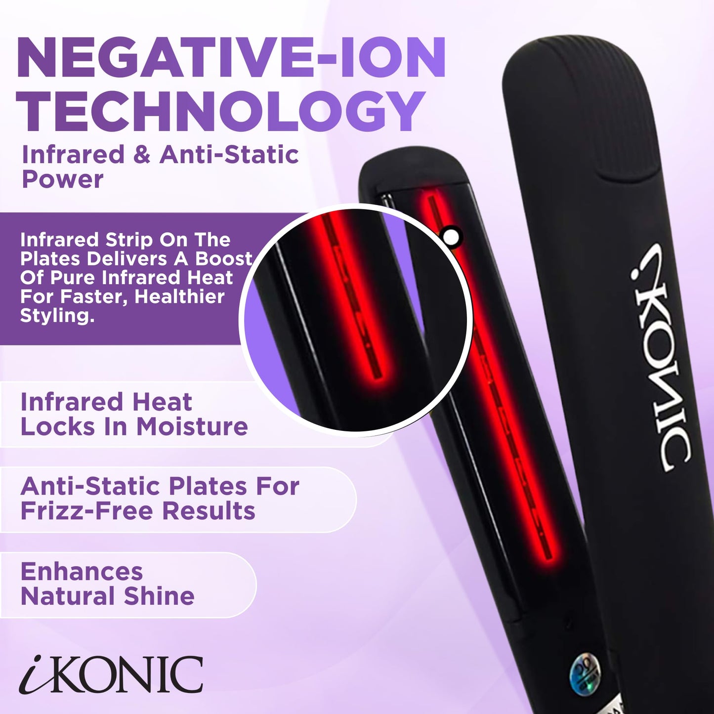 IKonic 100% Tourmaline Ceramic Hair Straightener & Curler– Anti-Static Infrared Ionic 2-in-1 Dual Voltage Flat Iron –1” Floating Plates, Adjustable Temp 140–450°F, Frizz-Free & Fast Heat Hair Iron