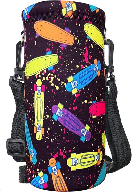Water Bottle Sling Case Bag Carrier Holder - 500ML 750ML 1000ML Neoprene Water Bottle Sleeve Cooler Cover Pouch with Adjustable Shoulder Strap for Men Women Travel Camping Walking Hiking Running