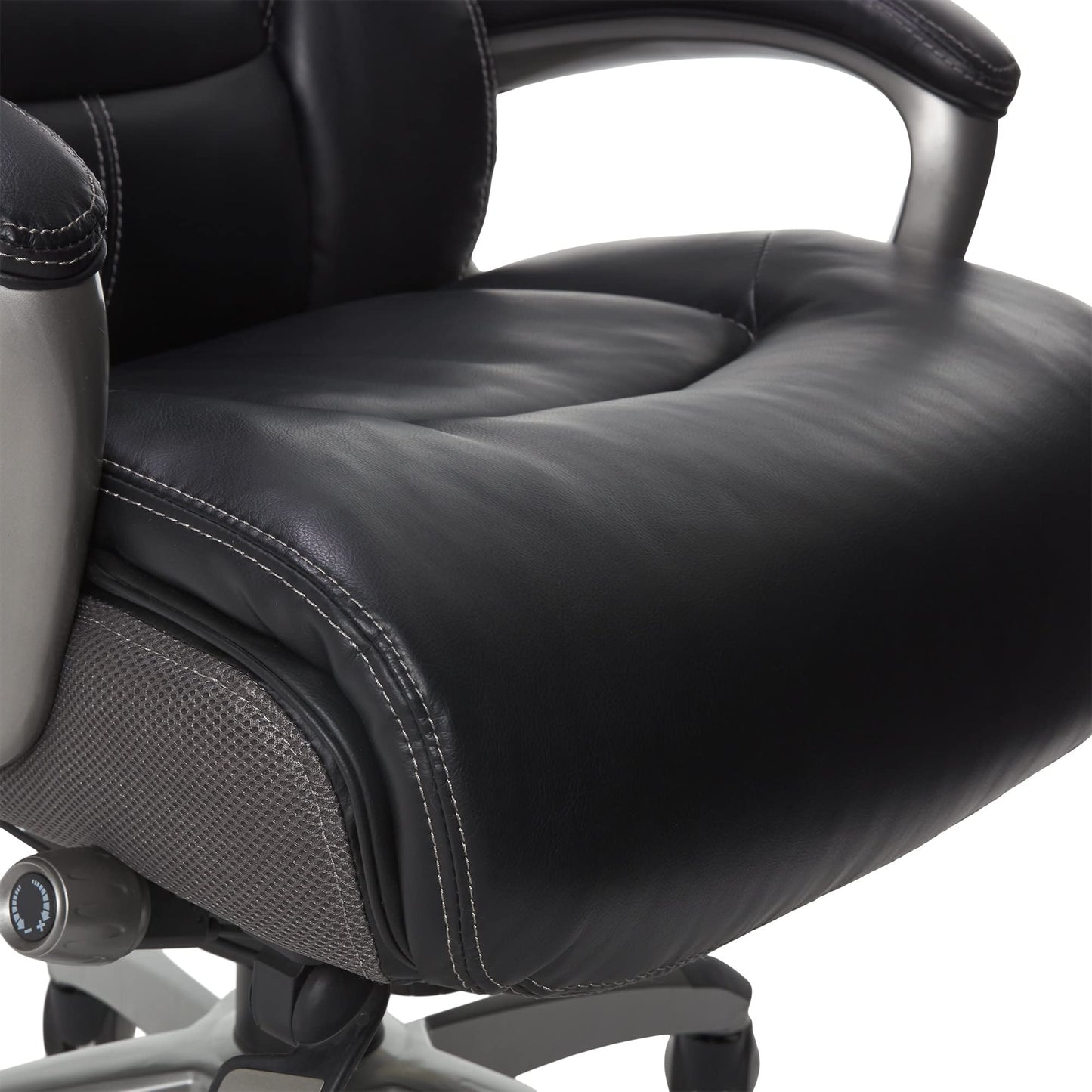Serta Lautner Executive Home Office Desk Chair, Ergonomic High-Back with Adjustable Lumbar & Body Pillows, SmartLayers and ComfortCoils Technology, Mesh and Bonded Leather, Black/ Gray