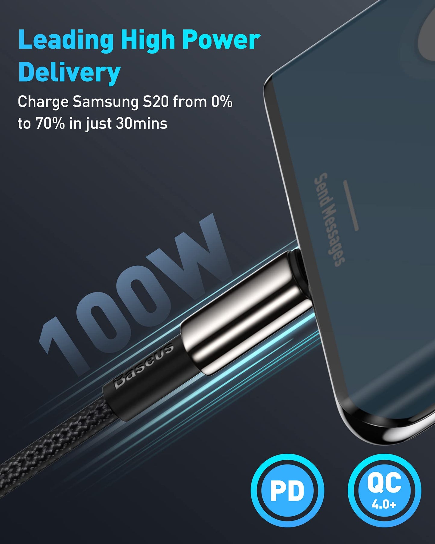 Baseus USB C Cable, 100W PD 5A QC 4.0 Fast Charging USBC to USBC Cable, Zinc Alloy Nylon Braided Type C Charger Cord for iPhone 16 15 Pro Plus Pro Max, MacBook, iPad Pro/Mini, Samsung S23/S22+