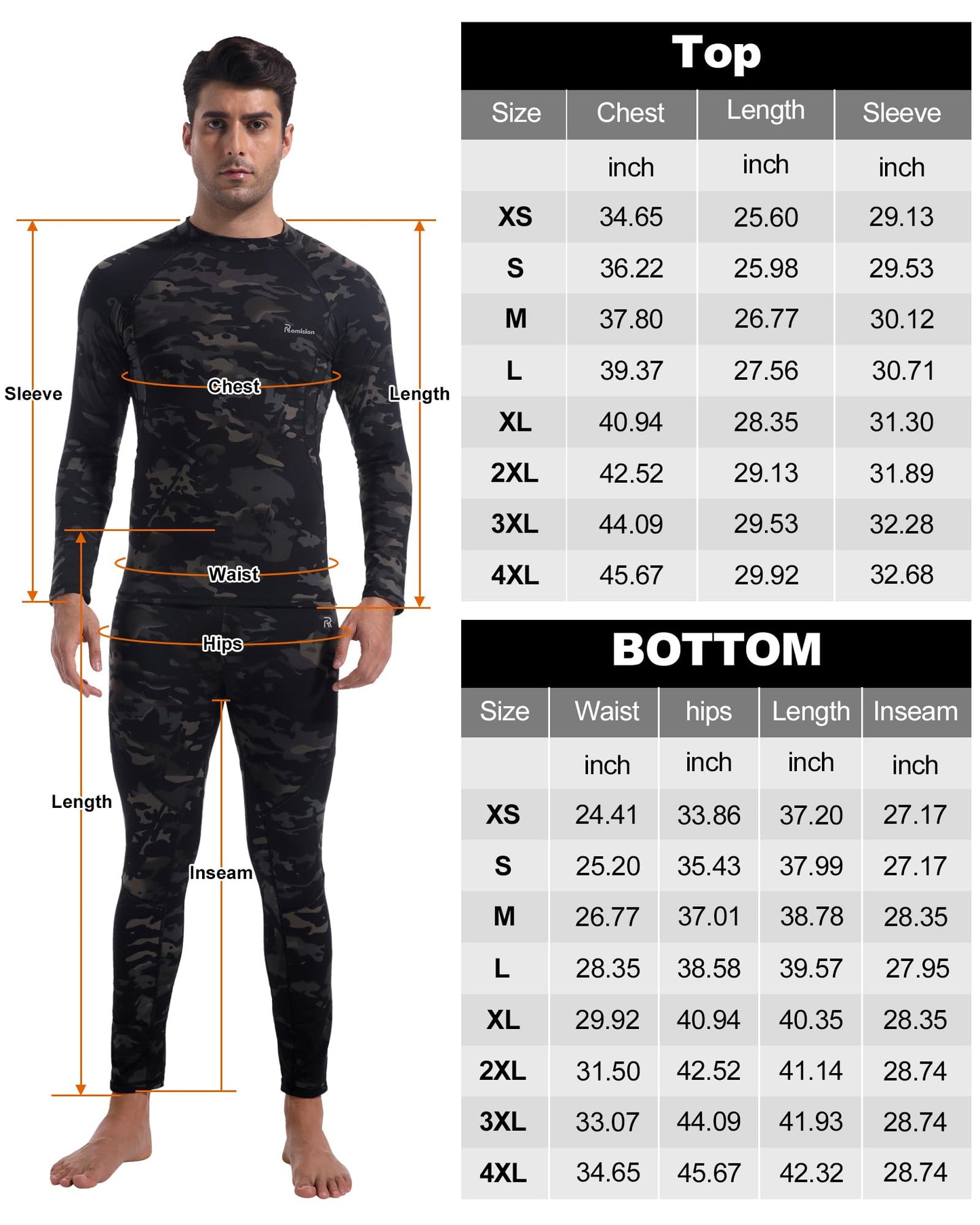 romision Thermal Underwear for Men - 2 Pack Sets Ultra Soft Long Johns - Warm Base Layers with Fleece Lined for Cold Weather