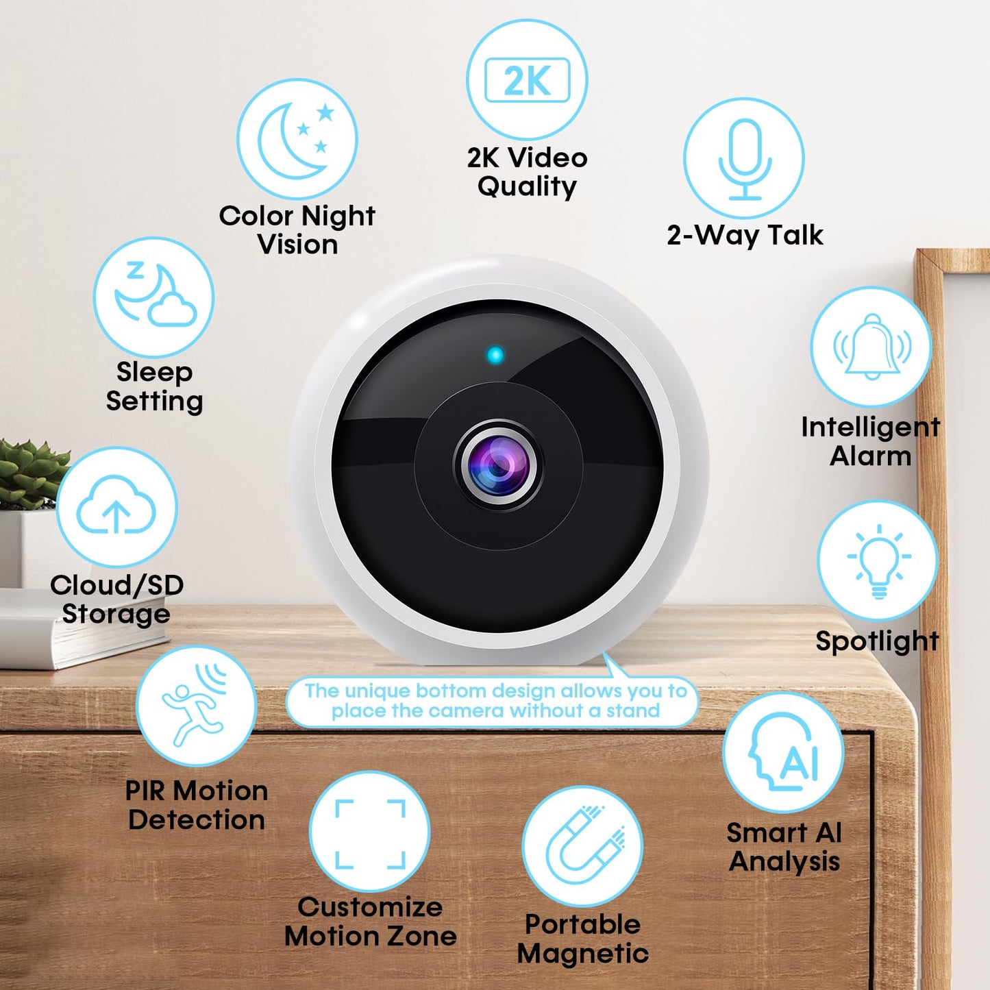 AMTIFO Security Cameras Wireless Outdoor Magnetic: Install-Free Smart Indoor 2K WiFi - Long Battery Life Powered Wireless Cameras for Home Security with AI Motion Detection