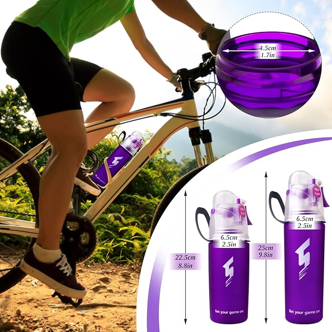 Linowos Drinking and Misting Sports Water Bottle, Non-Toxic BPA Free, Fast Water Flow Opens with 1-Click, Portable Leak-Proof Spray Cup for Cycling Fitness Camping Hiking Outdoor