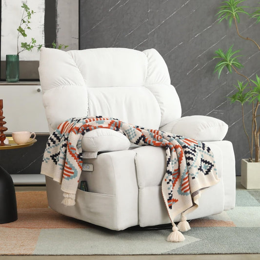 DYHOME Recliner Chair for Adults, Swivel Massage Rocking Recliner Chairs with Heated, USB & USB-C Ports, Modern Single Lounge Power Sofa for Living Room, Bedroom, White