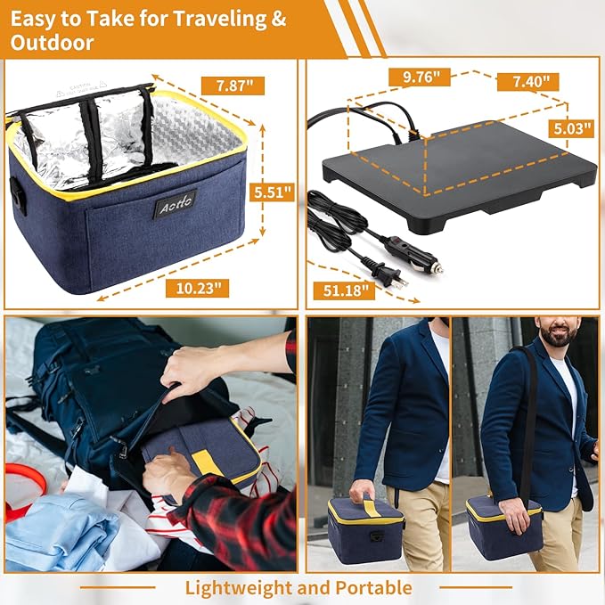 Aotto Portable Electric Lunch Box Food Heater, 12V/24V/110V 3-in-1 Car Food Warmer Heated Lunch Box for Adults, Cook, Reheat & Keep Meals Warm for Car, Truck, Travel, Work, Home - Navy Blue