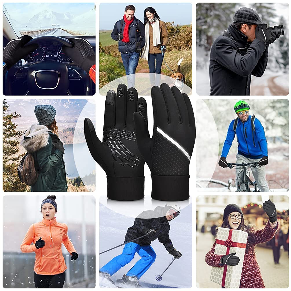 OOPOR Winter Warm Running Sports Gloves - Cold Weather Ski Outdoor Thermal Bike Black Mittens for Man Woman M