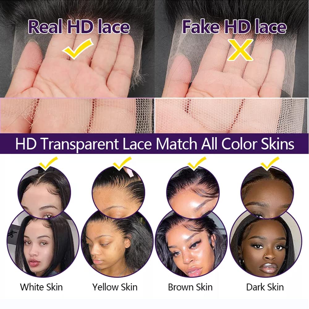 ALLRUN HD 13x4 Lace Frontal Closure Body Wave 10A Ear to Ear 13x4 REAL HD Lace Frontal with Baby Hair Body Wave Human Hair(22 Inch)