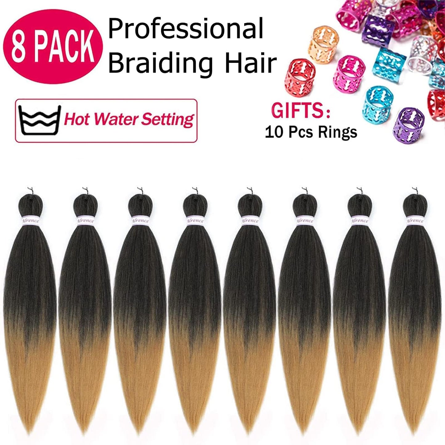 Alrence Pre Stretched Braiding Hair Long Braid 16 Inch 8 Packs Professional Braiding Hair Extensions Synthetic Crochet Twist Braids (16 Inch,T1B/27)