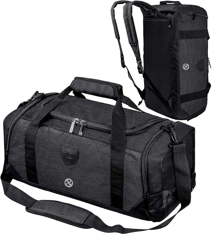 Gym Duffle Bag Backpack Waterproof Sports Duffel Bags Travel Weekender Bag for Men Women Overnight Bag with Shoes Compartment Black