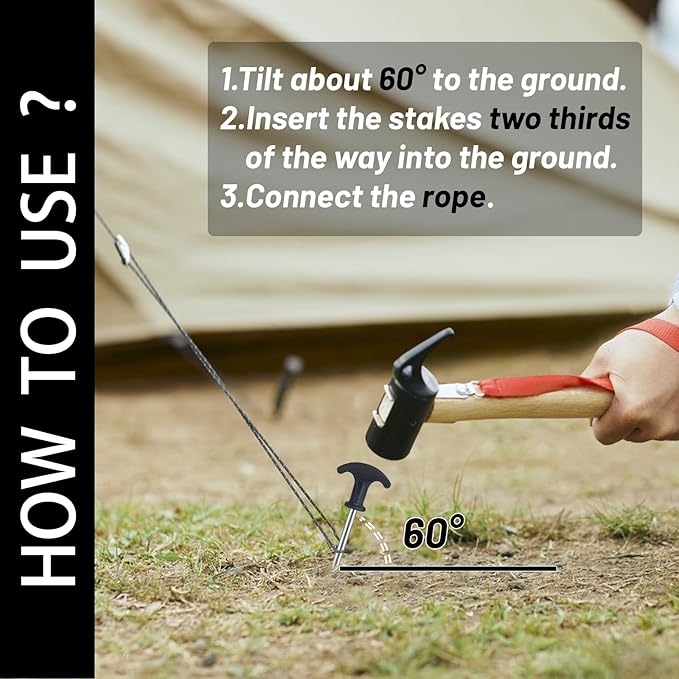 12pcs Heavy Duty Stakes AVOFOREST 8 inch Tent Stakes Portable Camping Stakes for Camping Patio, Garden, Canopies, Grassland, Outdoor (Black)