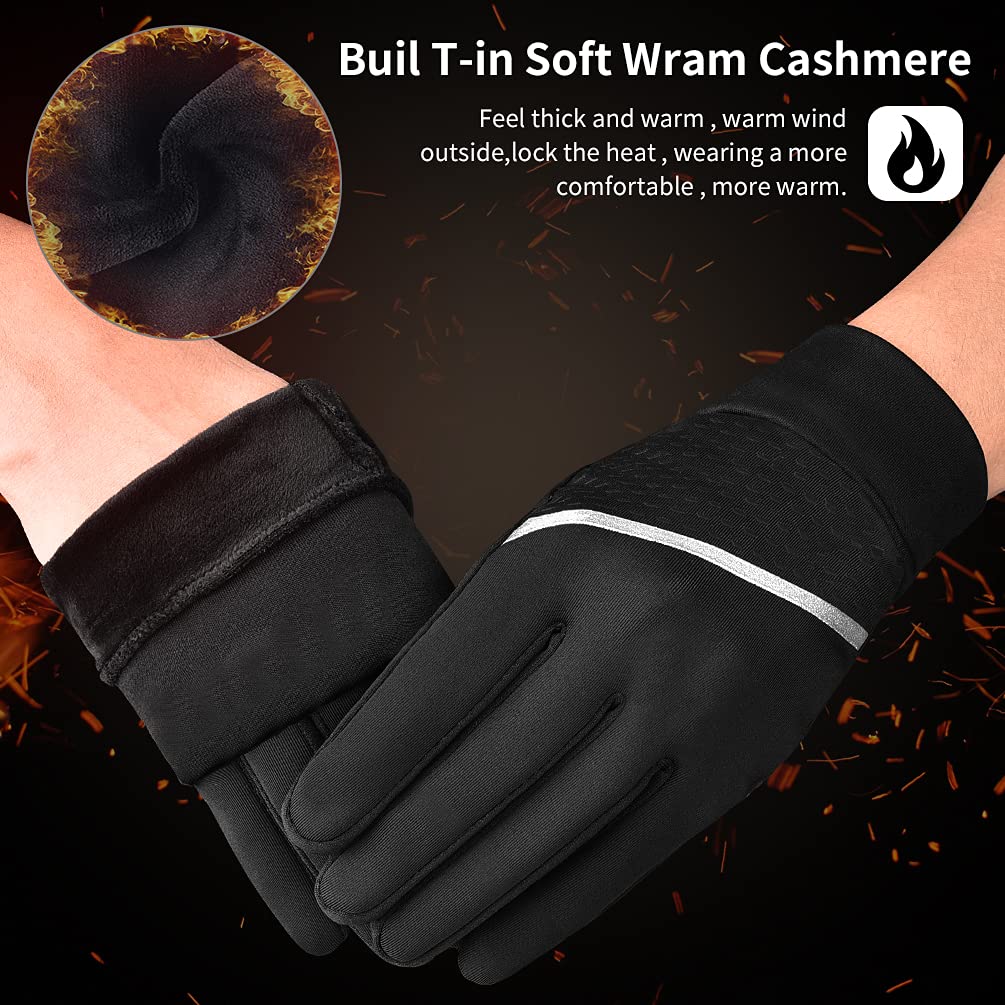 OOPOR Winter Warm Running Sports Gloves - Cold Weather Ski Outdoor Thermal Bike Black Mittens for Man Woman M