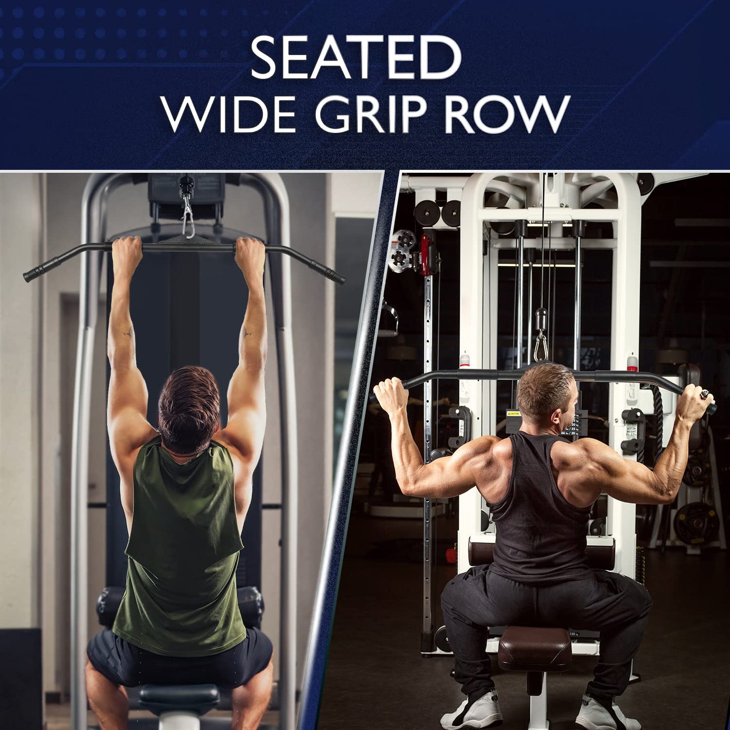 Yes4All Wide Grip LAT Pull Down Bar Attachments with Rubber Handles/Curl LAT Pulldown Attachment for Gym Equipment, Press Down Bar/Cable Attachment Rubber Handgrips