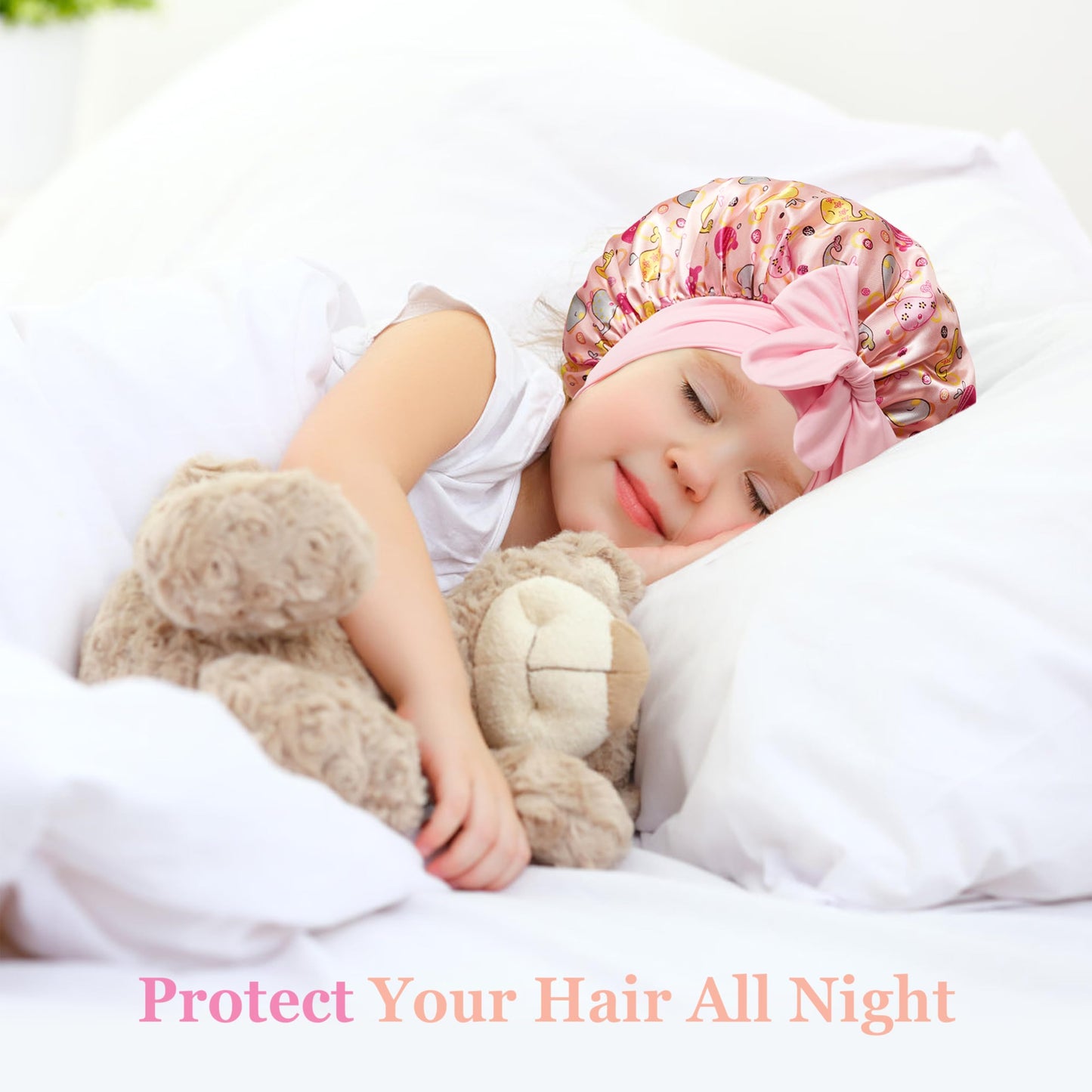 choshion 2 PCS Kids Bonnets for Girls, Silk Bonnet for Kids, Satin Silk Hair Bonnet for Sleeping with Tie Band, Baby Toddler Teens Child Sleep Cap for Curly Hair Braids