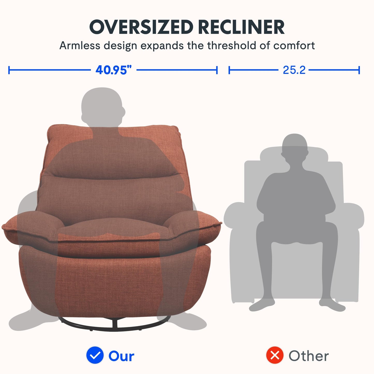 FLEXISPOT Lotus Swivel Recliner Chair for Adults, Oversized 360° Swivel Rocker Recliner, Fabric Glider Rocking Nursery Chair, Side Pocket, 350 Lbs Capacity, Living Room, Bedroom, Nursery, XRC7 Orange