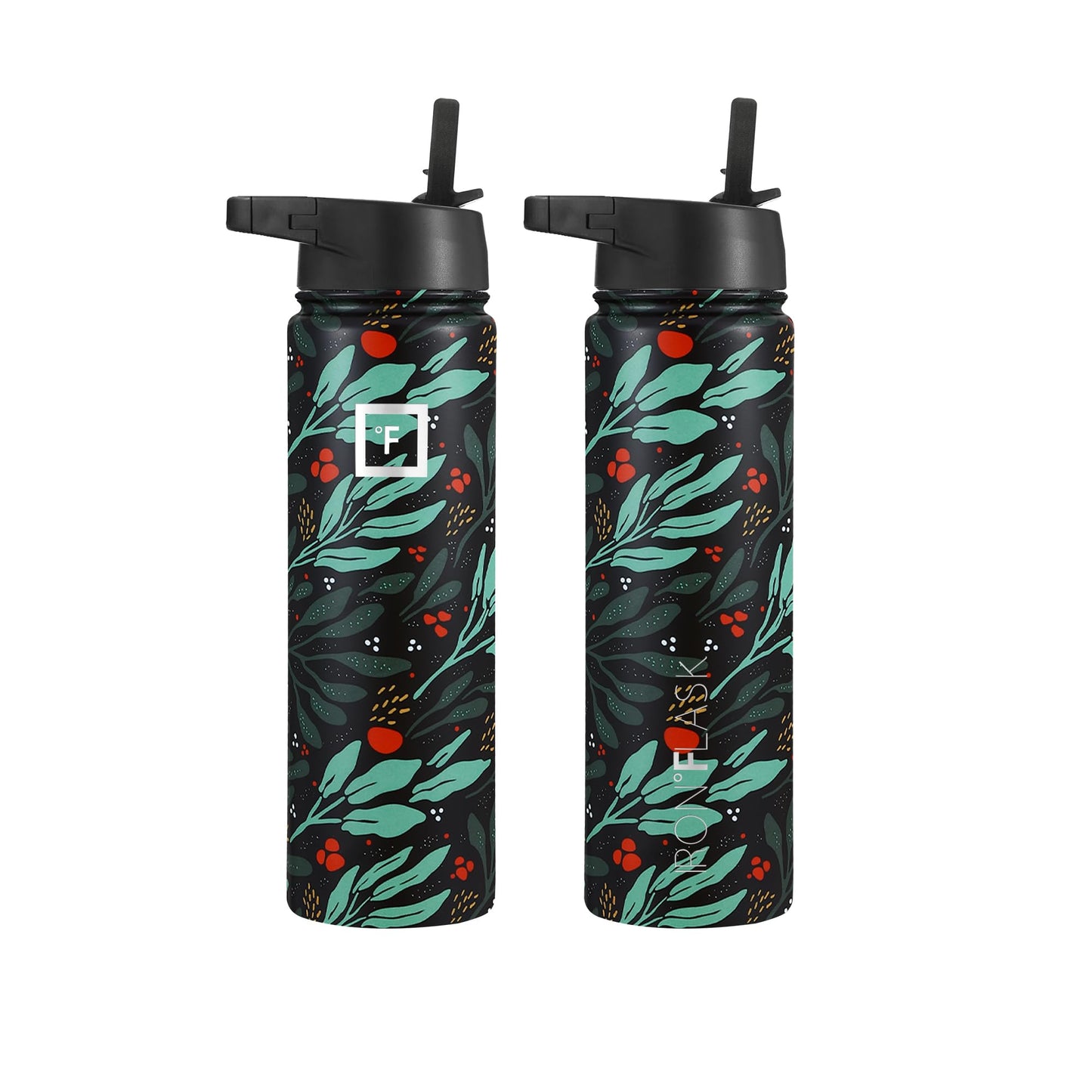 IRON °FLASK Sports Water Bottle - Wide Mouth with 3 Straw Lids - Stainless Steel Gym & Outdoor Bottles for Men, Women & Kids - Double Walled, Insulated Thermos, Metal Canteen - Lush Leaf, 22 Oz