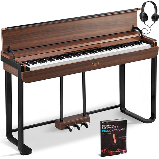 AKLOT Modern Weighted Keyboard Piano: 88-Key Graded Hammer Action Digital Piano, Silent Soft-Fall Cover, U-Stand, Triple Pedal, MIDI, Headphone, Beginner Lesson Book (AUR-LS03 Satin Walnut)