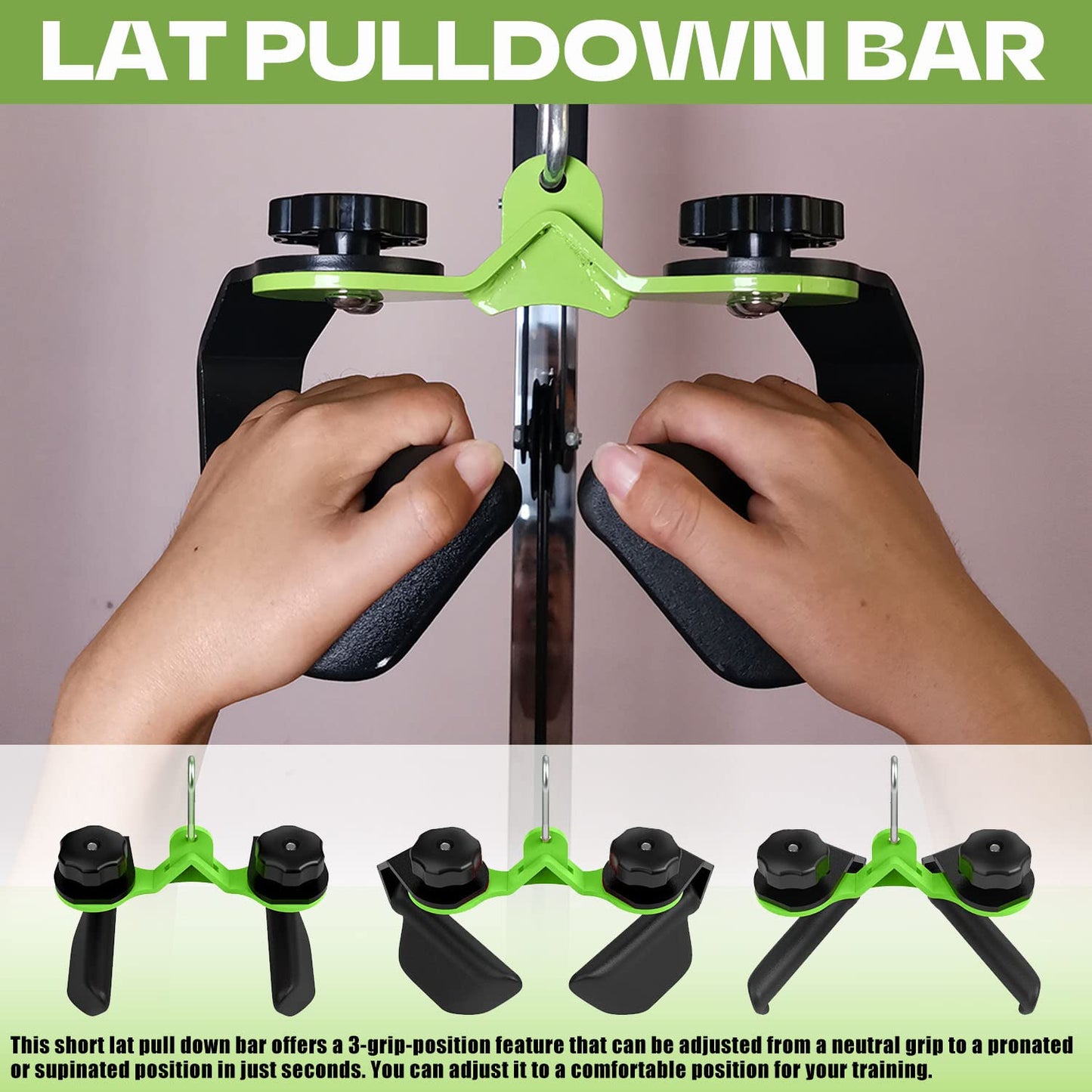 Home Gym Fitness Spreader Bar, Multi-Grip Wide Lat Pull Down Bar, Neutral Grip Handle, Lat Pulldown Attachments Long Bar for Cable Pulley System Machine, T-bar Row Landmine Attachment (SP-01)