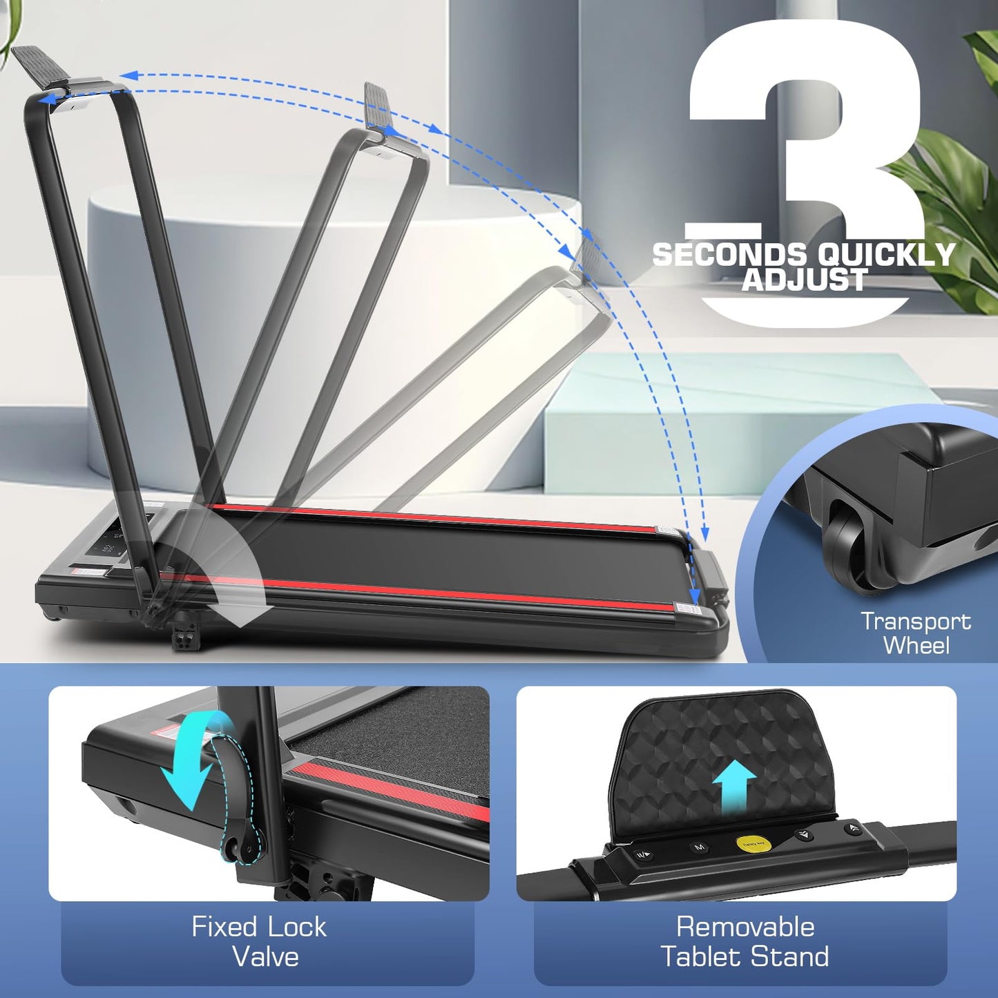 ANCHEER Under Desk Treadmill with Incline, 300lbs Capacity, 2.5HP Folding Treadmill for Home/Office, 3 in 1 Foldable Design with Remote Control, Black