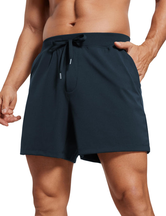 CRZ YOGA Men's Four-Way Stretch Workout Shorts - 5'' Soft Durable Casual Athletic Shorts with Pockets Gym Running Hiking True Navy Large