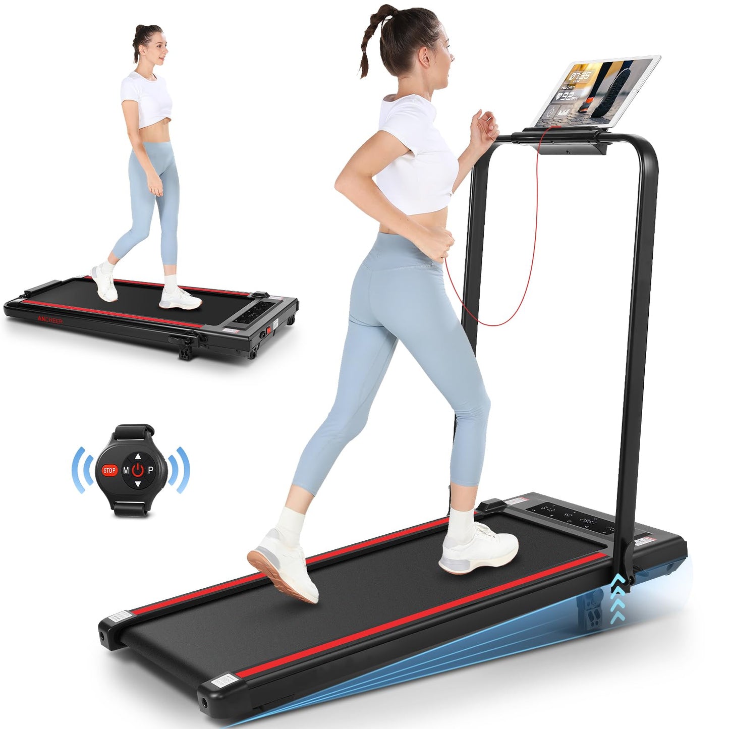 ANCHEER Under Desk Treadmill with Incline, 300lbs Capacity, 2.5HP Folding Treadmill for Home/Office, 3 in 1 Foldable Design with Remote Control, Black