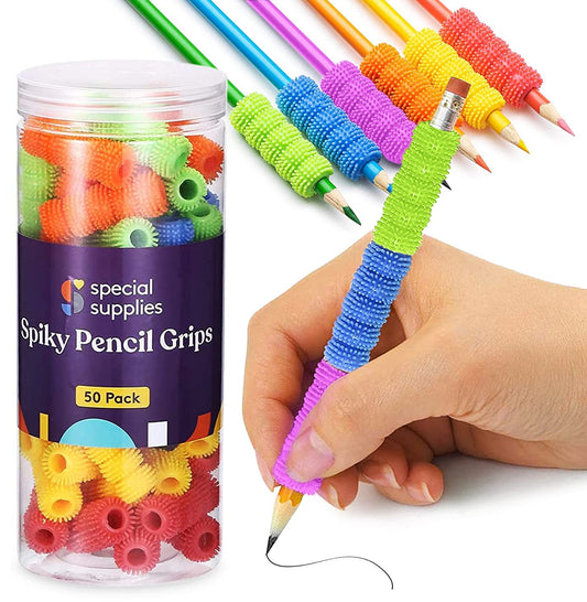Special Supplies Spiky Pencil Grips for Kids and Adults Colorful Holders for Handwriting, Drawing, Coloring - Ergonomic Right or Left-Handed Use - Reusable (50-Pack)