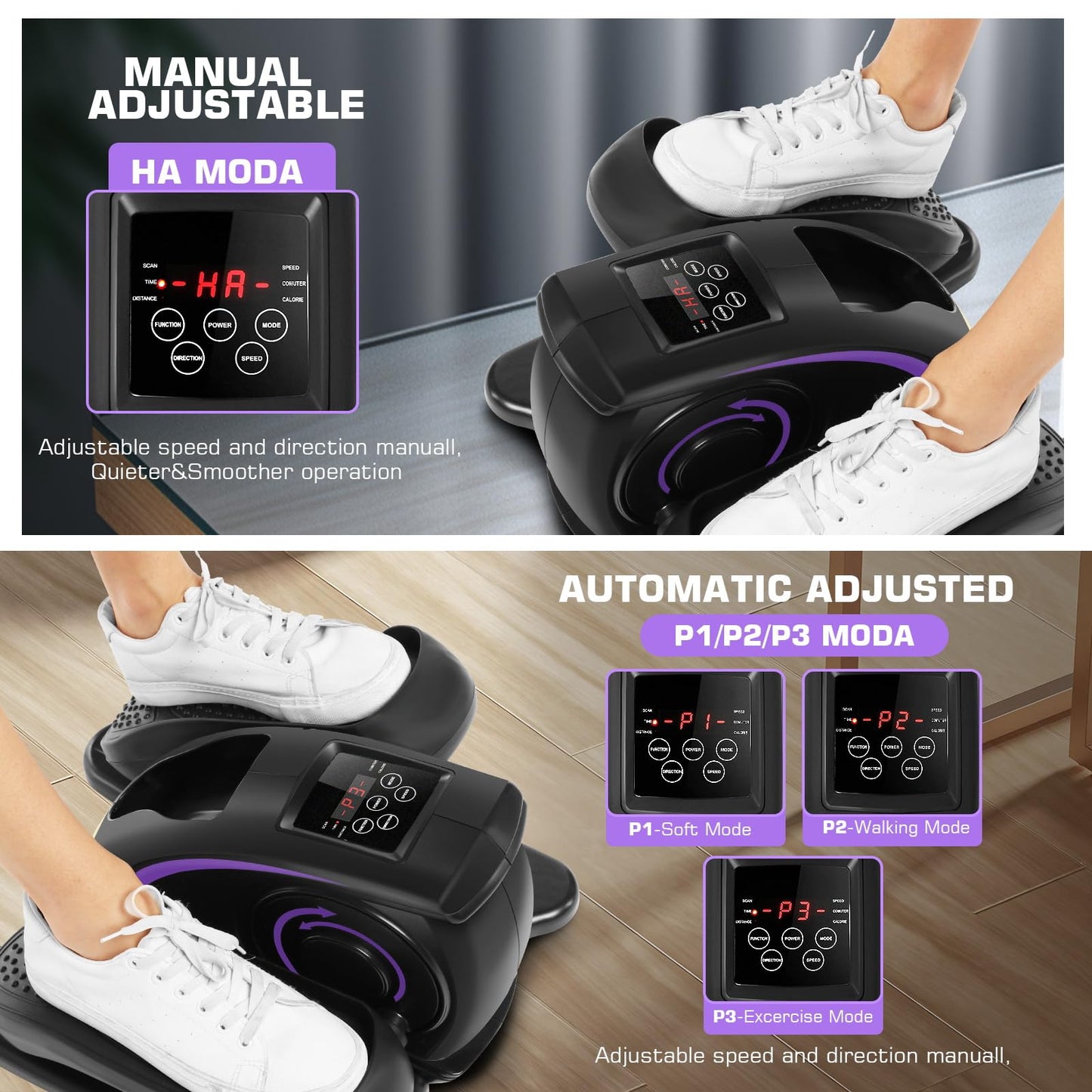 ANCHEER Under Desk Elliptical Machine, Electric Seated Pedal Exerciser, Mini Elliptical Machines for Seniors, LCD Display Monitor, Remote Control, Leg Exerciser for Home (Training Purple)