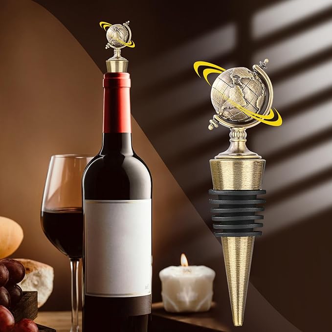 LKKCHER Earth Globe Wine Stopper, Wine Gifts for Men Women, Bottle Stoppers for Wine Champagne, Birthday Gifts, Wine Saver, Wine Accessories