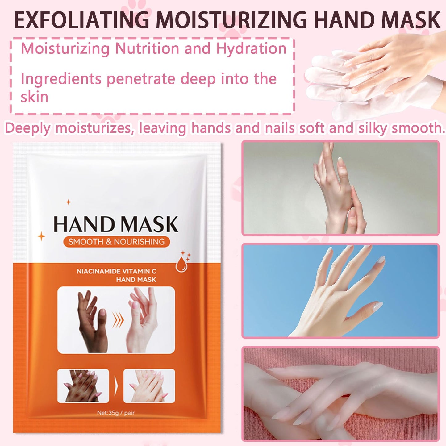 JunKuJK 6PCS Hand Masks,Hydrating Hand Masks Moisturizing Gloves Overnight for Dry Cracked Hands,Daily Hand Care Hand Masks Gift Set for Women and Men M