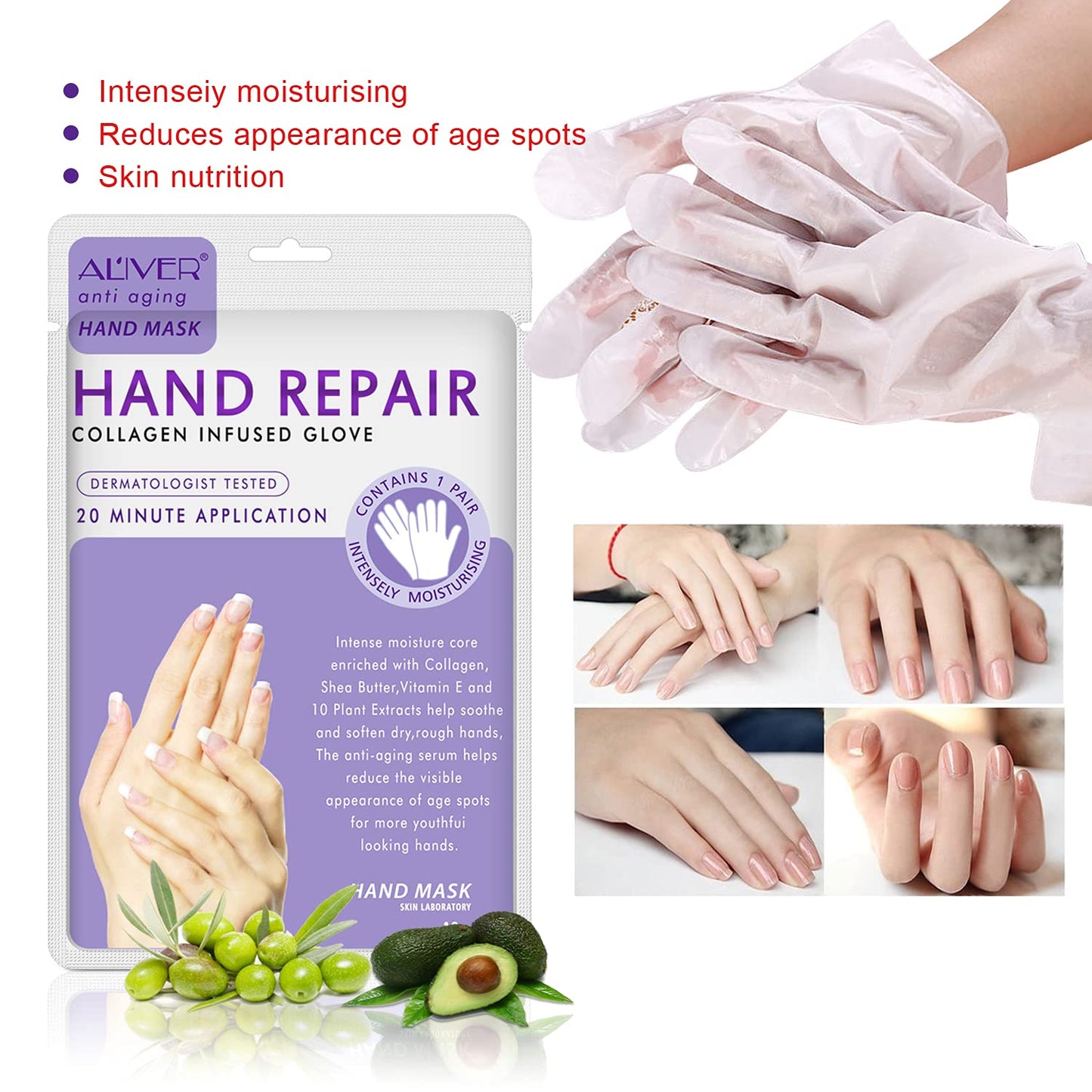 AIQIUSHA 4 Pack Hands Moisturizing Gloves, Hand Spa Mask Infused Collagen, Serum + Vitamins + Natural Plant Extracts for Dry, Cracked Hands, Moisturizer Hands Mask, Repair Rough Skin for Women&Men