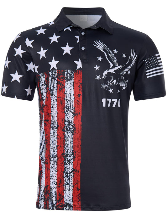 Seadodo Mens Patriotic Golf Shirts 1776 American Flag Printed Polo Shirt USA 4th of July Short Sleeve Outfit