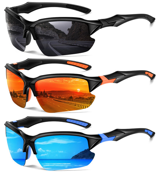 DioKiw 3PACK Sports Polarized Sunglasses for Men Cycling Running Fishing UV400 Protection Sun Glasses Lightweight Half Frame Goggles