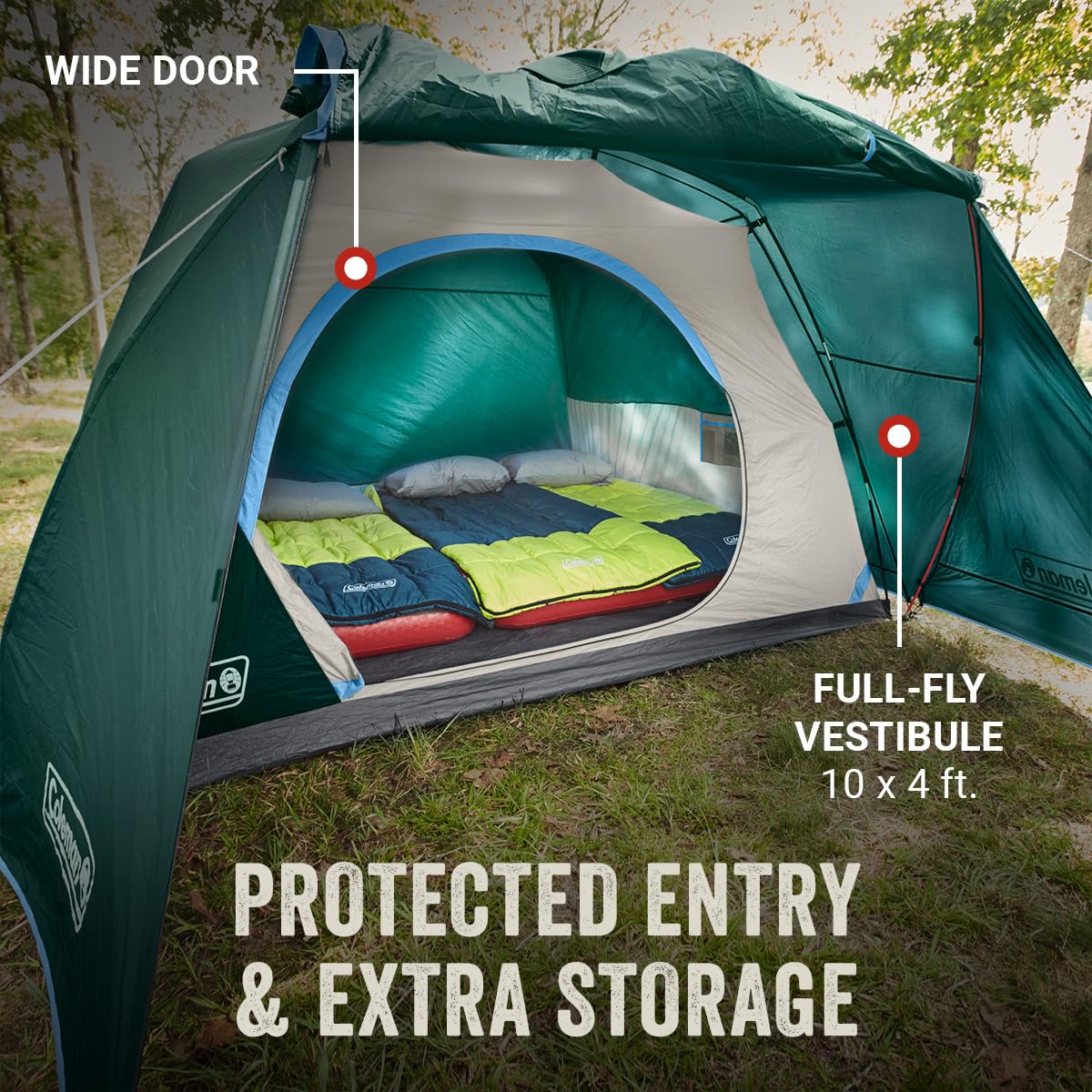 Coleman Skydome Tent with Full-Fly Weather Vestibule, Weatherproof 4/6 Person Tent Sets Up in 5 Minutes & Protects from Water, 20% More Headroom Than Traditional Shelters