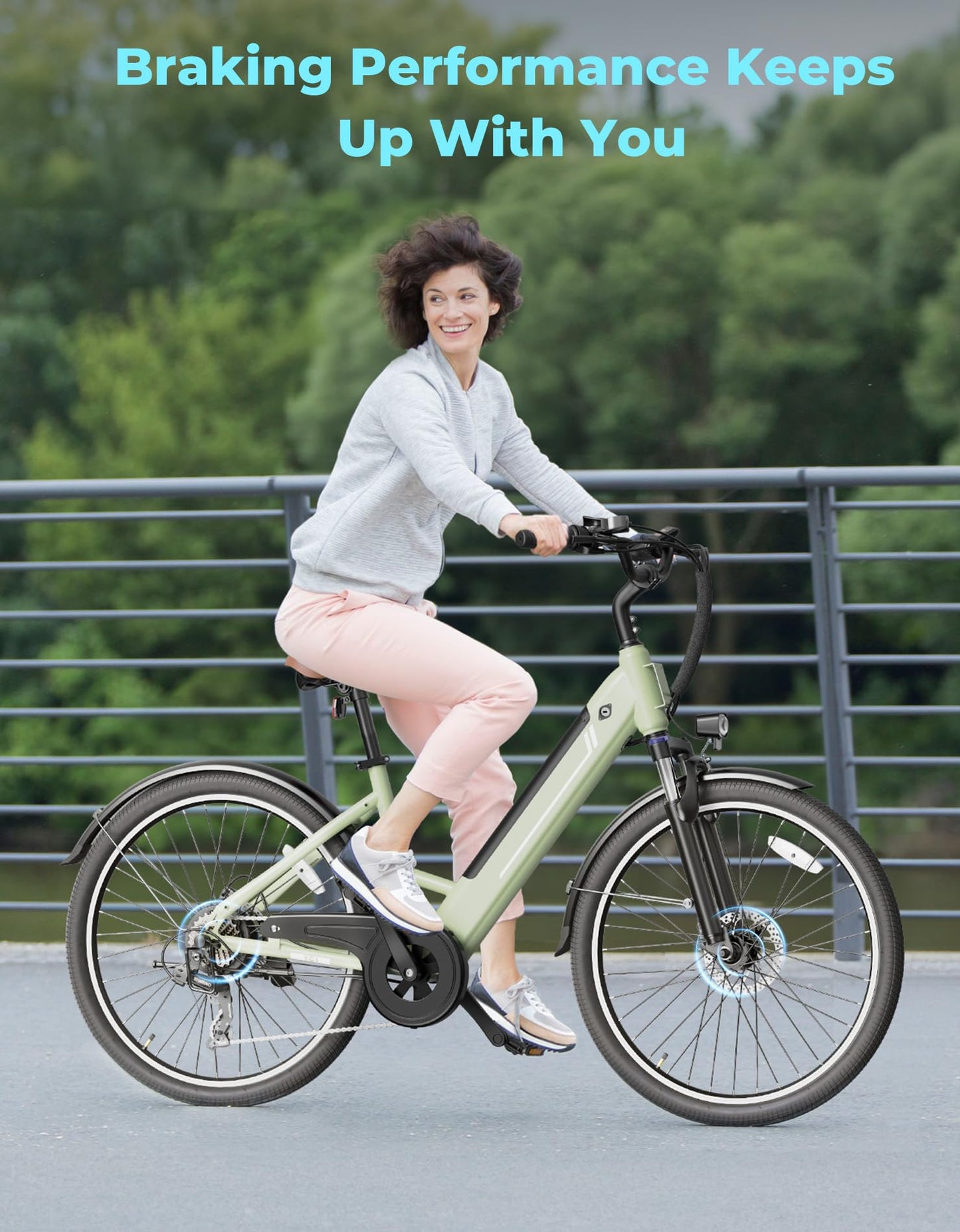 Jasion YC1 ST 26" Electric Bike, 750W Peak Motor, Step-Through Ebike for Adults, 360WH Removable Battery, Up to 40miles, Max 23MPH Urban Commuter E-Bike, 7 Speeds & Front Suspension