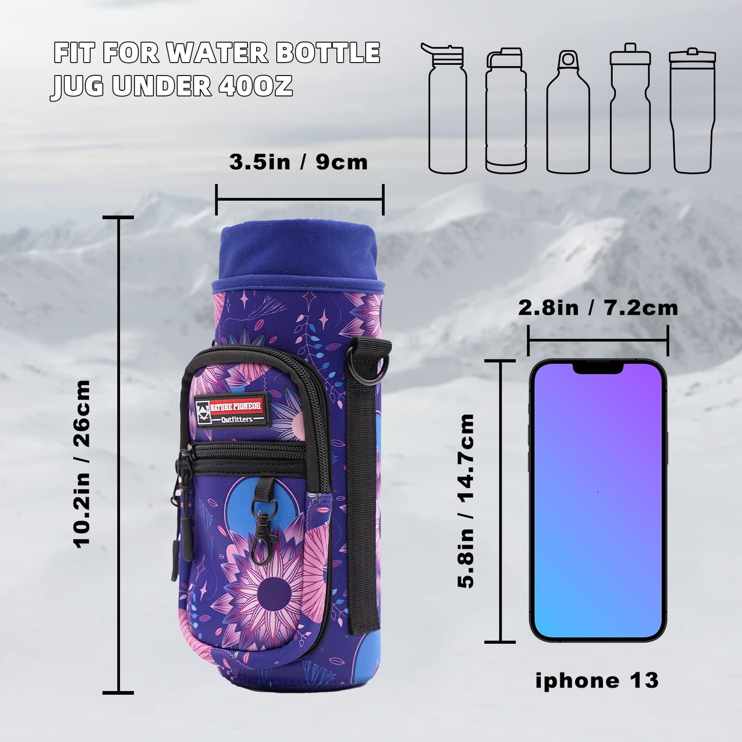 NATURE PIONEOR Water Bottle Carrier Holder Sleeve with Adjustable Strap25 32 40 oz, Insulated Water Bottle Holder Sling Bag