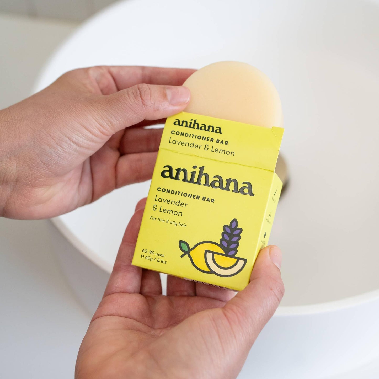 ANIHANA Conditioner Bar for Thin Fine Oily Hair Gives Hair Volume & Body Natural Healthy Look and Shine Paraben Free Lavender and Lemon 2.1 oz