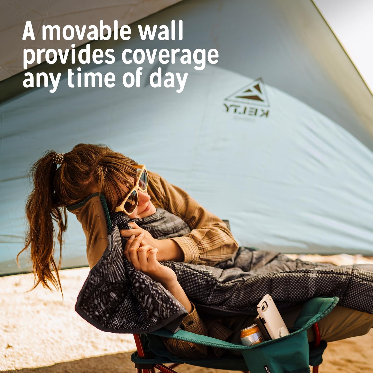 Kelty Sunshade – Pop Up Portable Shade UV Shelter for Beach Trips, Soccer Games, Backyard, Camping, Adjustable Side Wall, Wind Protection, Huge Interior Space, 2024 Model (Fallen Rock)