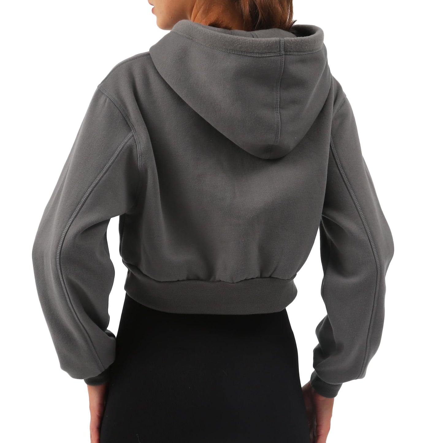 Amazhiyu Womens Fleece Pullover Cropped Hoodies Casual Drop-Sleeve Crop Top Winter Ash, XX-Large