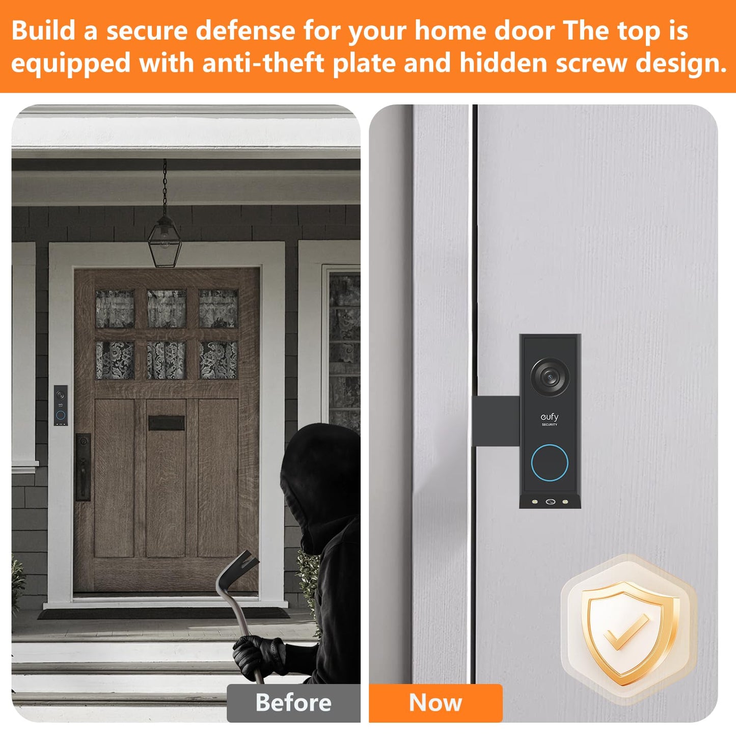 Anti-Theft Door Mount for Eufy E340, No-Drill Adjustable Mounting Bracket with Eufy Doorbell E340, Not Blocking Doorbell Sensor, Apartment Door Bell Kits for Renters, Black