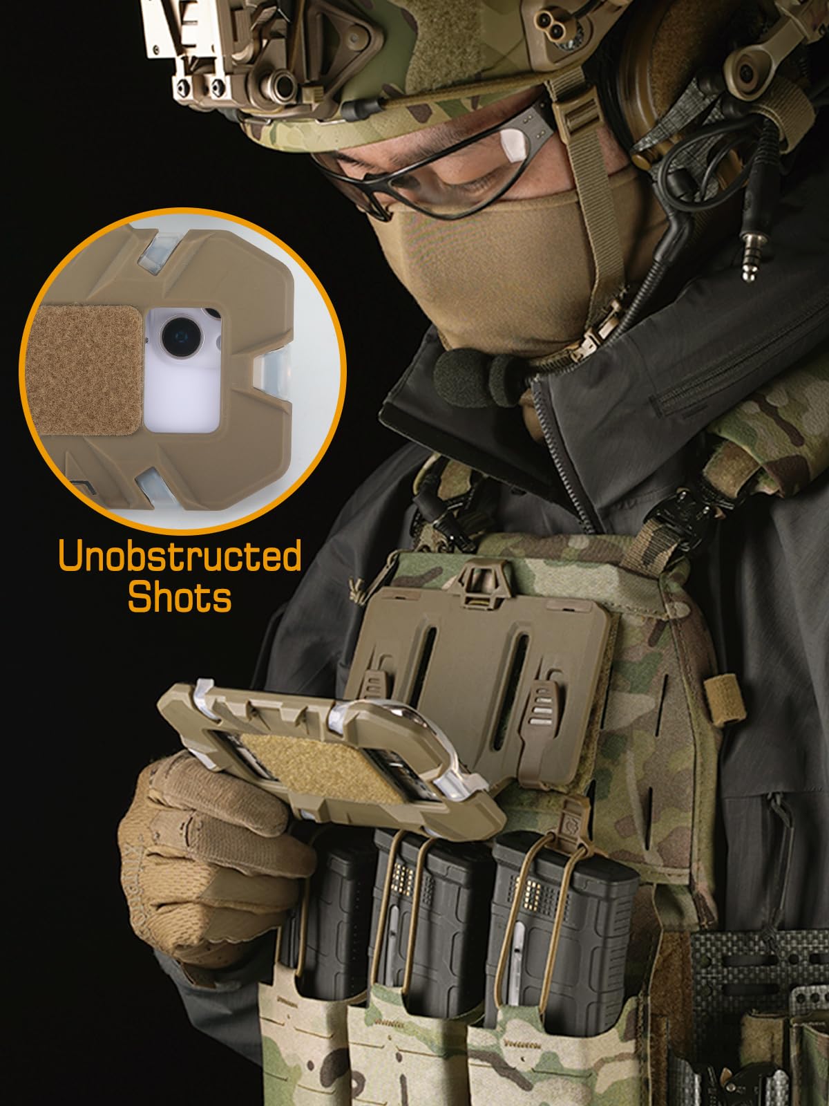 EralcNa Tactical Gear Plate Carrier Vest Accessories Phone Chest Mount Holder for Screen Size 4.7"-6.7",Tan