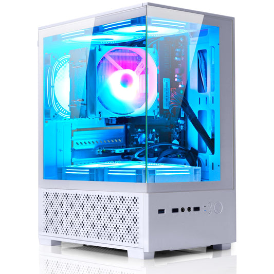 LXZ Desktop PC Computer AMD Ryzen 7-5700G 8 core 3.9GHz, 16G DDR4 RAM, 512GB NVME SSD, Tower Computer with Power Supply 400W for Home and Office (White)