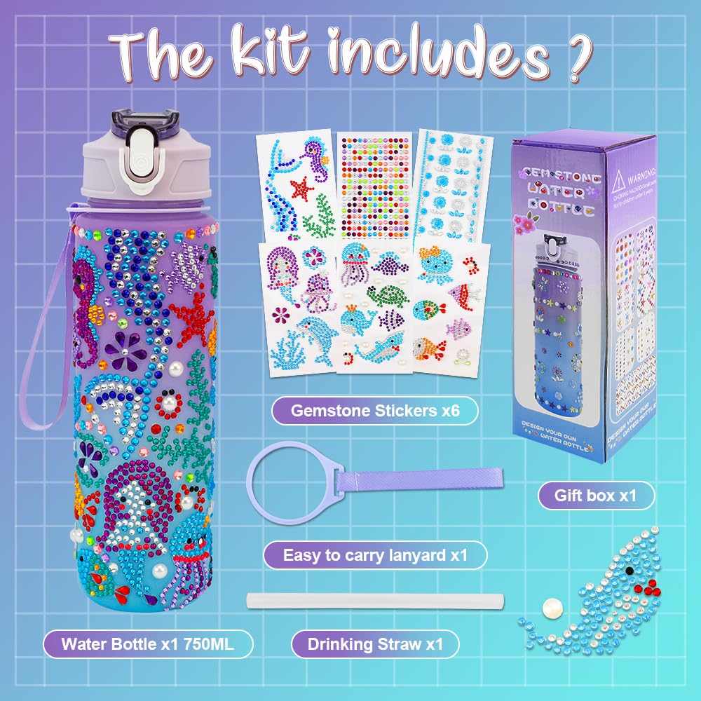 Decorate Your Own Water Bottle Kits for Girls, Mermaid Toys for Girls 10-12, 6-12 Year Old Girl Birthday Gifts Painting Crafts, Mermaid Arts and Crafts Gifts Toys for Girls Birthday Christmas