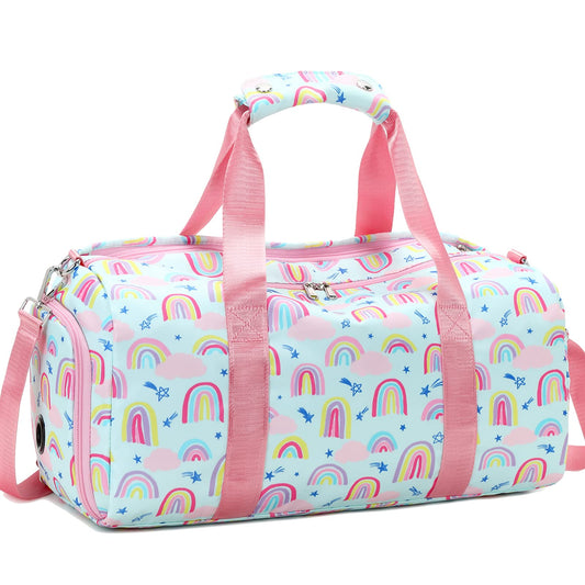 Kids Overnight Duffle Bag Girls Dance Bag Teens Sports Gym Gymnastics Bag with Shoe Compartment, Carry On Sleepover Weekender Travel Bag for Kid (Green)