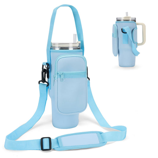 GOEWY Water Bottle Carrier Bag for Stanley 40oz Tumbler with Phone Pocket Water Bottle Holder with Strap Neoprene Water Bottle Pouch for Stanley Cup Accessories