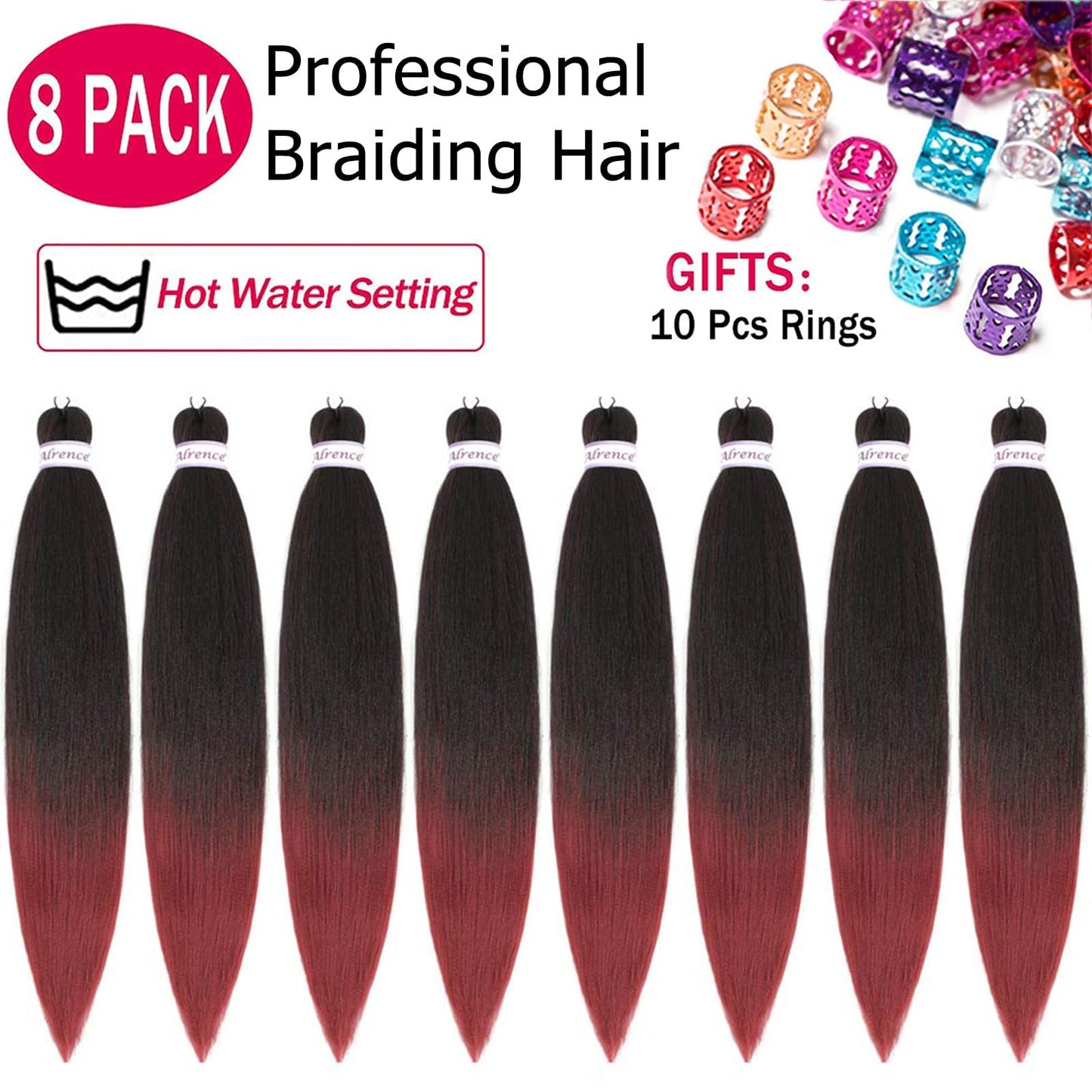 Alrence Pre Stretched Braiding Hair Long Braid 26 Inch 8 Packs Professional Braiding Hair Extensions Synthetic Crochet Twist Braids (26 Inch, T1B/Bug)