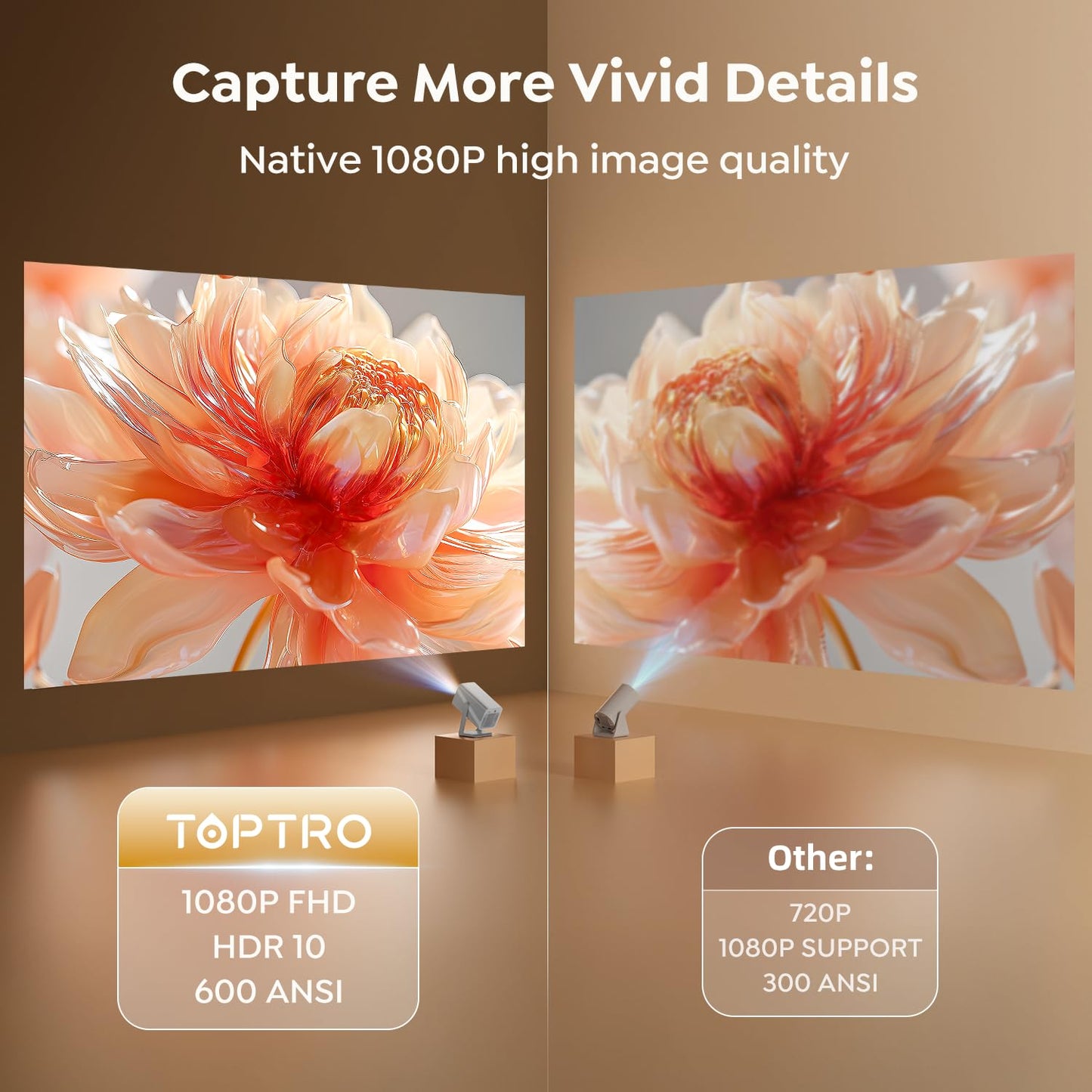 [Netflix-Licensed/Auto Focus/360°Adjustable Stand]Smart-Projector-4K with WiFi 6 and Bluetooth5.2, Native 1080P Mini Portable Projector, Dolby Audio/Auto Keystone/Zoom, TOPTRO Outdoor Movie Proyector