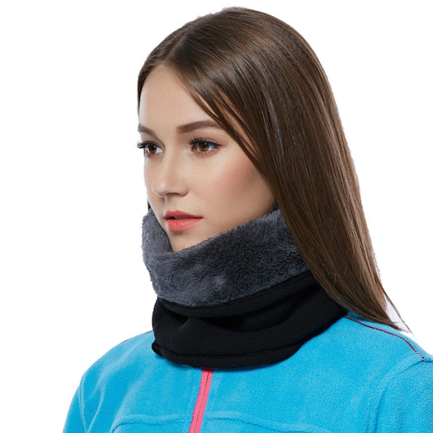Aiphamy Winter Warm Versatile Polar Fleece Neck Gaiter Neck Warmer Face Mask Beanie Hat Thermal Snowboarding Ski Wear (2, Black, Grey)