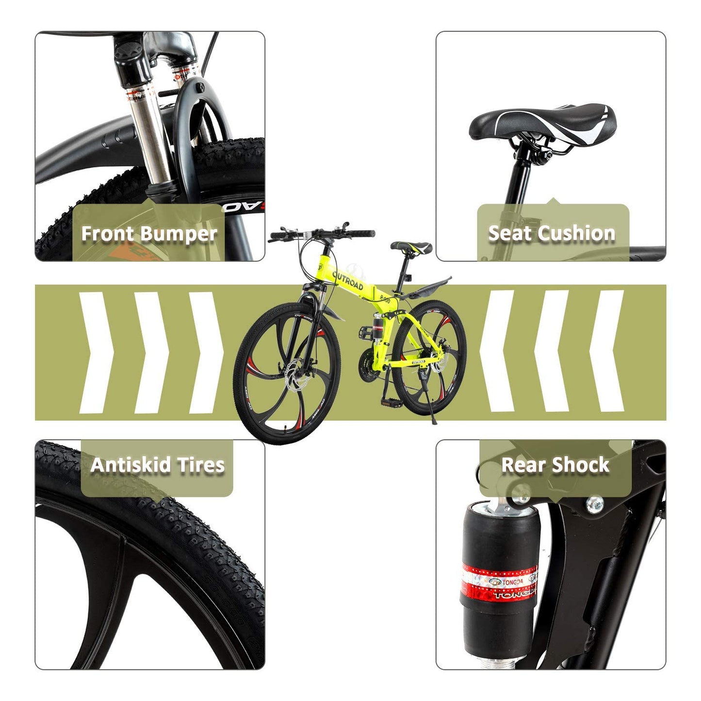 Omelaza 26 ich Folding Mountain Bike, 21 Speed Mountain Bike for Adults, Foldable Bicycle with Dual-disc Brake System, Front Suspension Folding Bicycle for Men and Women Green